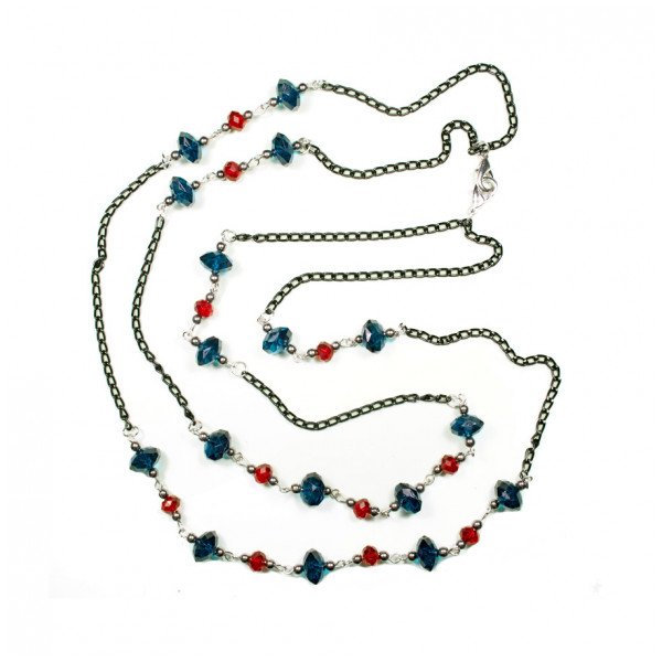 Бусы пластмассовые, цвет красный+т.синий